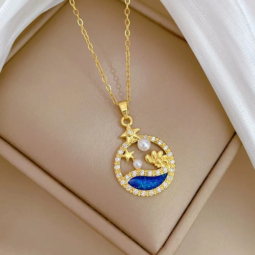 Light Luxury Titanium Steel Star Series Necklace for Women Gold Color