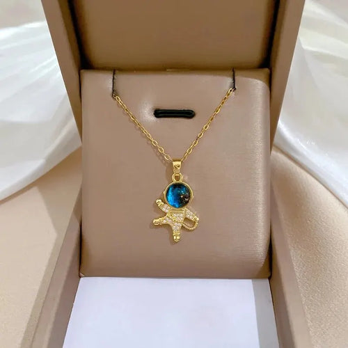 Spaceman Astronaut Star Necklaces For Women Girls Gold Color