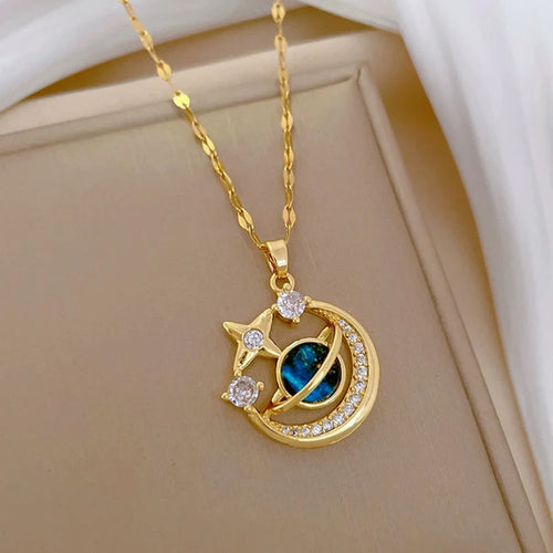 Light Luxury Titanium Steel Star Series Necklace for Women Gold Color