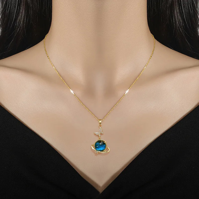 Spaceman Astronaut Star Necklaces For Women Girls Gold Color