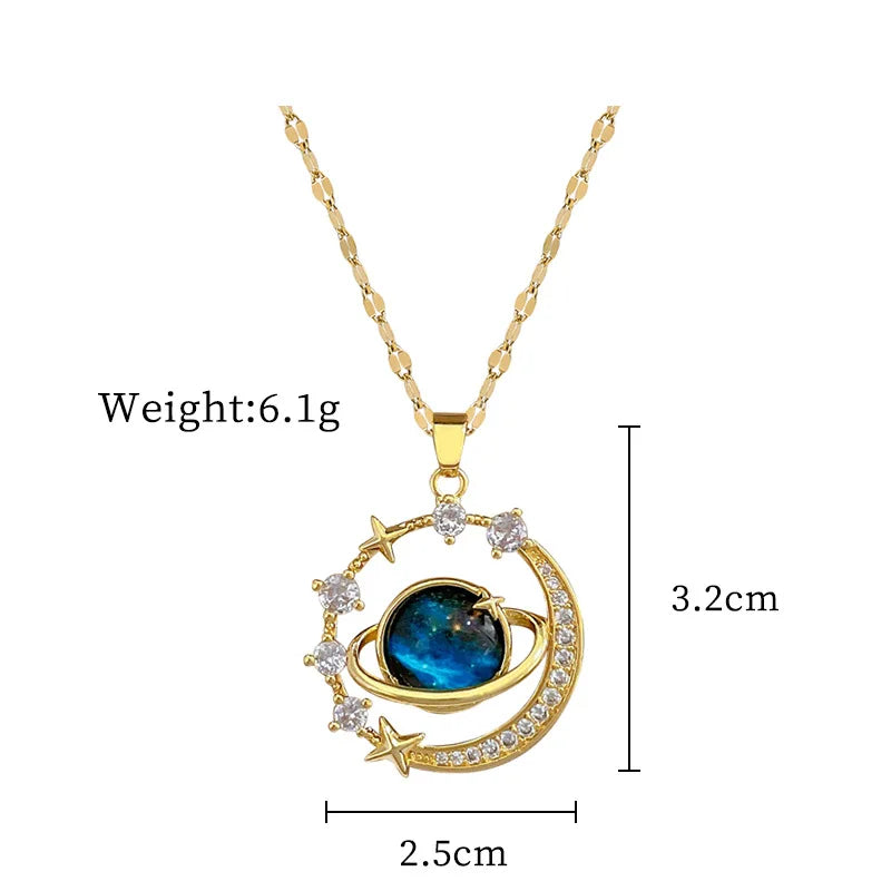 Spaceman Astronaut Star Necklaces For Women Girls Gold Color