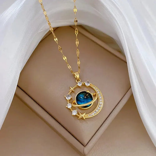 Spaceman Astronaut Star Necklaces For Women Girls Gold Color