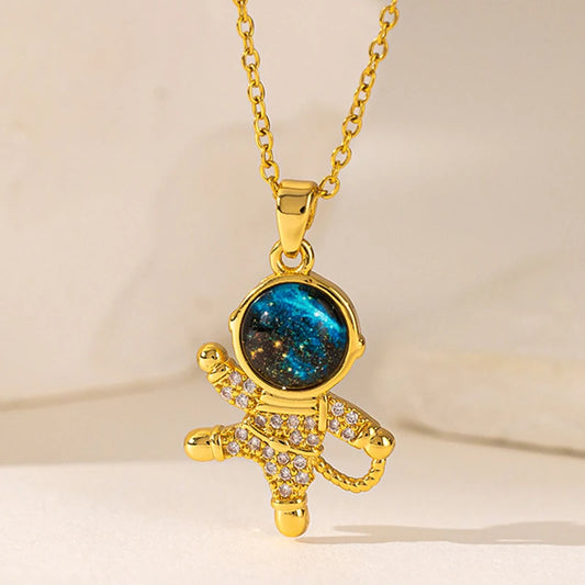 Spaceman Astronaut Star Necklaces For Women Girls Gold Color