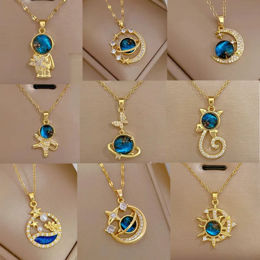 Light Luxury Titanium Steel Star Series Necklace for Women Gold Color